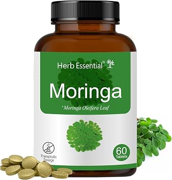 Herb Essential Organic Moringa Leaf Tablets 60 Tablets 500mg, Non-GMO and Gluten Free Supplemen, Uncoated Malunggay Herbal Supplement, Complete Green Superfood