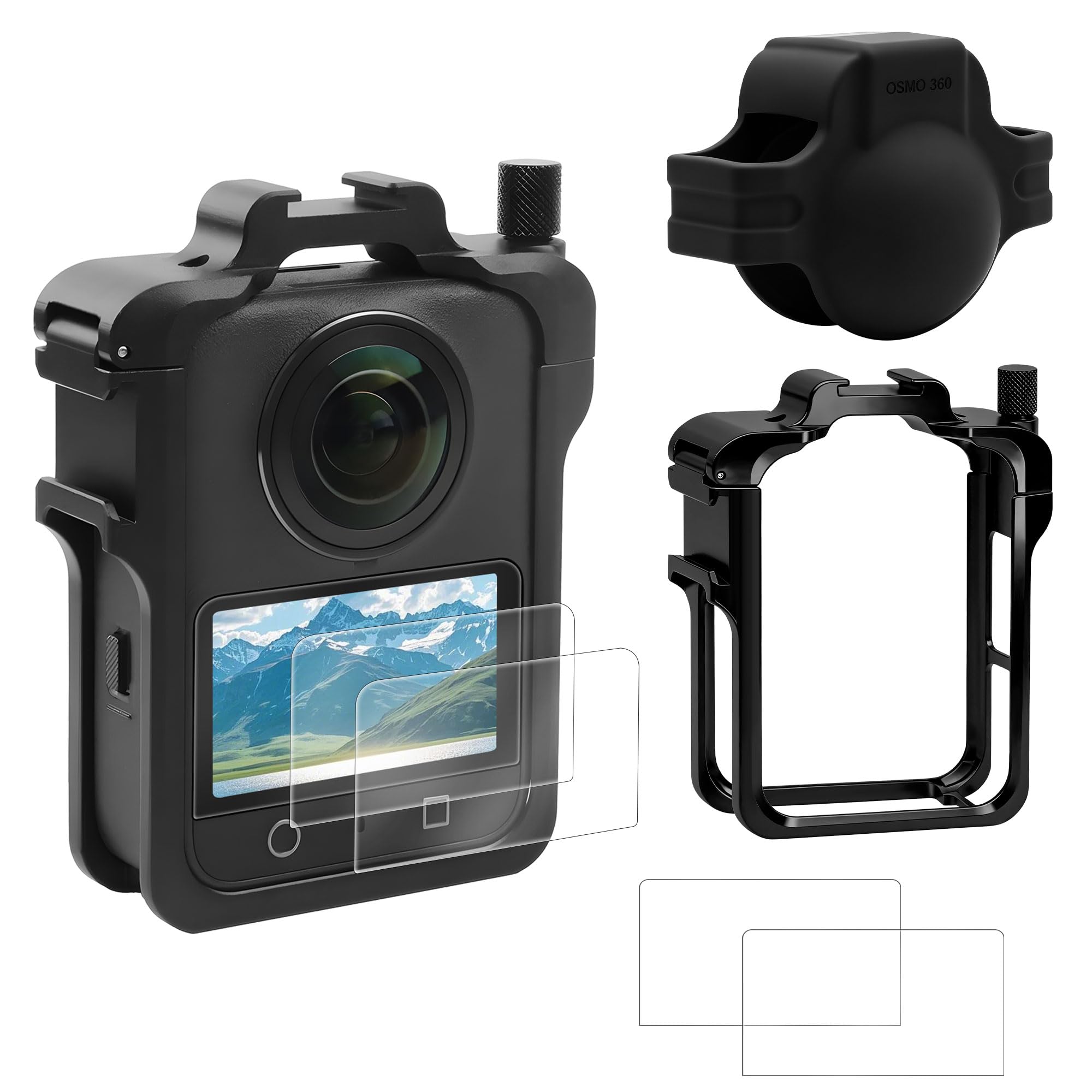 Osmo 360 Metal Klatka Fotograficzna Akcesorium 3 w 1 z Silikonową Osłoną Obiektywu Ochraniaczem Ekranu Metalową Ramą Rozszerzającą Klatkę do DJI Osmo 360 Kamery do Akcesoriów