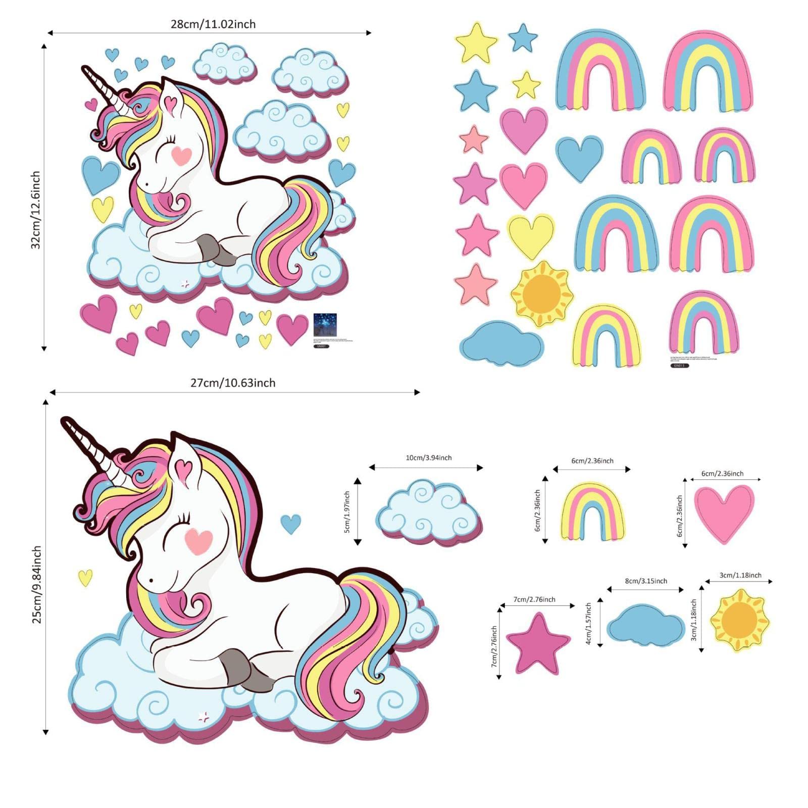 Wandtattoo Kinderzimmer Einhorn Regenbogen Herz Leuchtsterne Kinderzimmer Wandsticker Wandsticker Kinderzimmer Glow in the Dark Wandtattoo Kinderzimmer Mädchen Junge für Wanddeko Geschenke 3 Stück