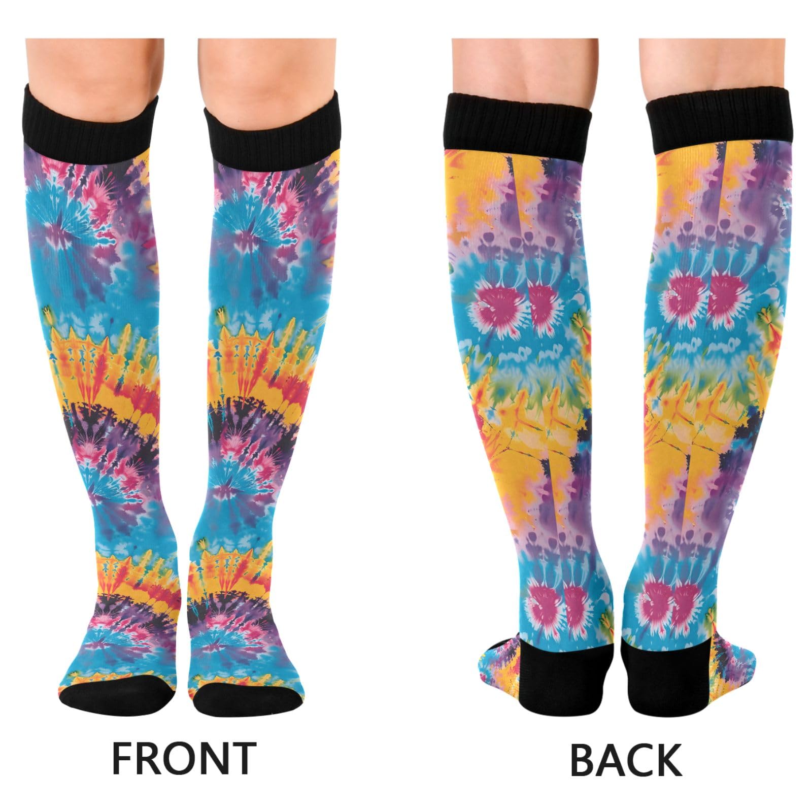 ALAZA Athletic Compression Socks Knee High Socks Stockings for Women Tye Dye Colorful Running Circulation Sport Football