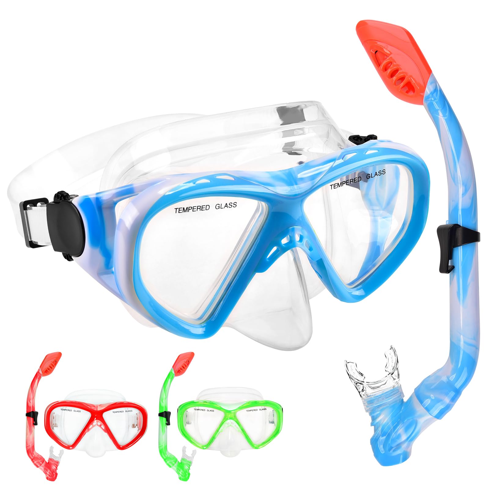 Schnorchelset Kinder, Taucherbrille Kinder mit Schnorchel Anti Leck Anti Fog HD Tauchmasken Dry Schnorchel für 4-13 Jahren Jungen Mädchen