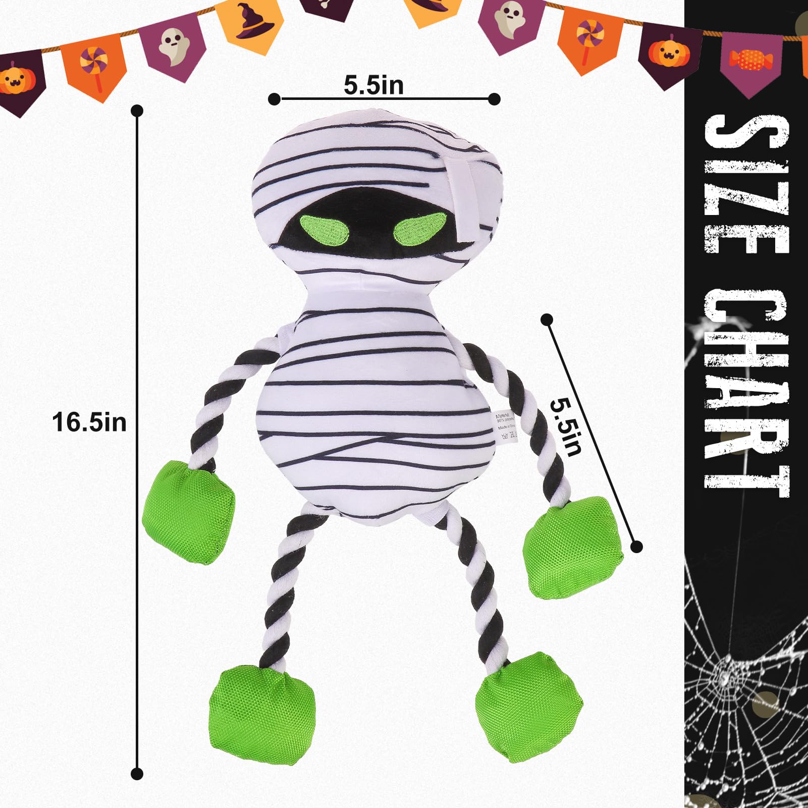 EXPAWLORER Halloween Dog Toy, Mummy Zombie Squeaky Dog Toys Interactive with Crinkle Paper - Image 2