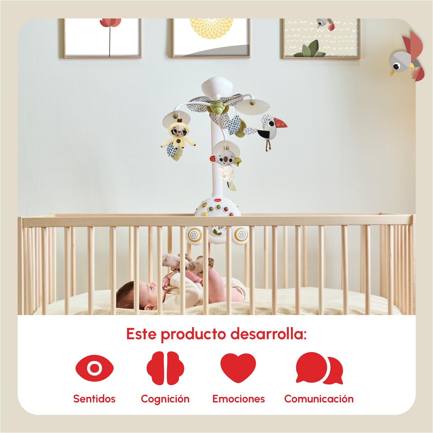 Tiny Love Soothe 'n Groove Móvil, Móvil Cuna Bebé Musical 2 en 1, 0+ Meses, Convertible en Caja Música Portátil Independiente, Estimulación Visual, 18 Melodías, 40 Minutos Música Continua, Boho Chic