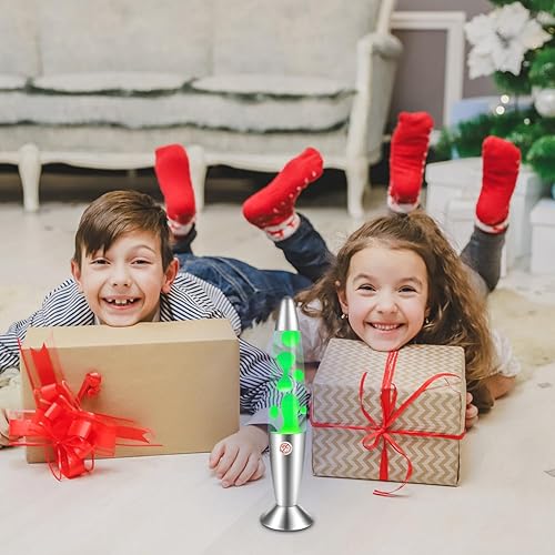 Miniatura 7 de Lámpara de lava verde de 13.5 pulgadas, lámparas de lava para niños y adultos, lámparas de movimiento líquido con base plateada para decoración de