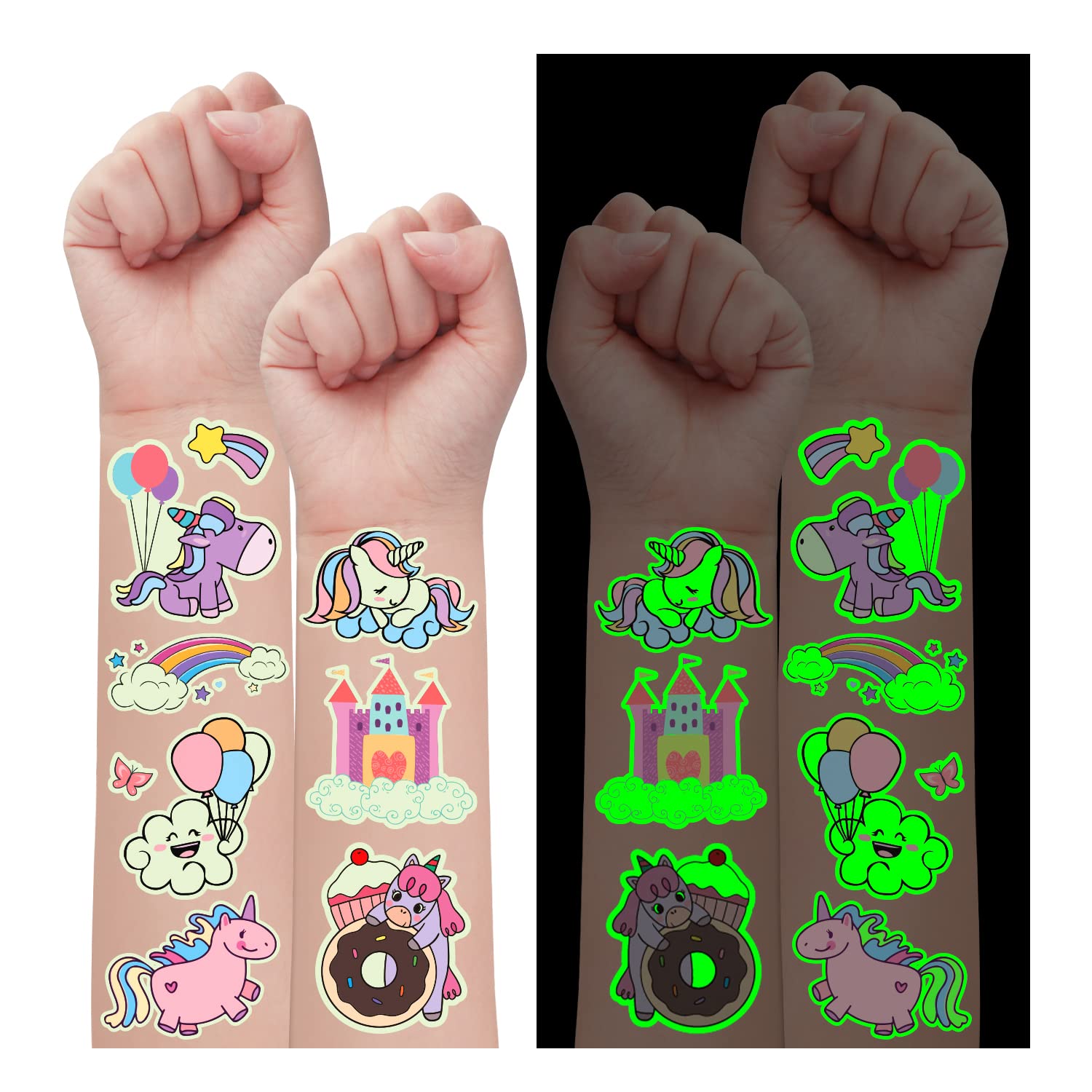 Partywind 28 Sheets (370 Styles) Luminous Kids Temporary Tattoos, Glow Party Supplies Favors for Girls, Games Toys Goodie Bag Stuffers for Party Decorations