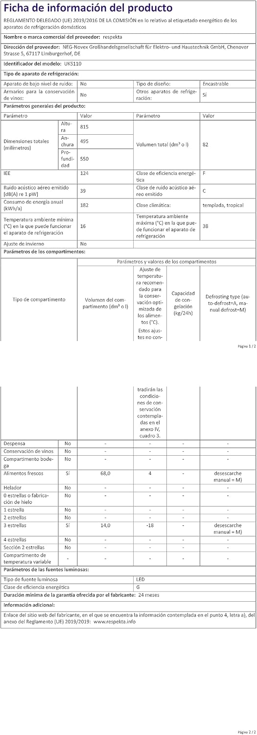 respekta Frigorifero A Incasso Con Congelatore Bianco, 82 X 50 Cm, 82 L Di Capacità Utile, Battuta Della Porta Intercambiabile, 2 Piedini Anteriori Regolabili, Uks110, 39 dB respekta Frigorifero A Incasso Con Congelatore Bianco, 82 X 50 Cm, 82 L Di Capacità Utile, Battuta Della Porta Intercambiabile, 2 Piedini Anteriori Regolabili, Uks110, 39 dB
