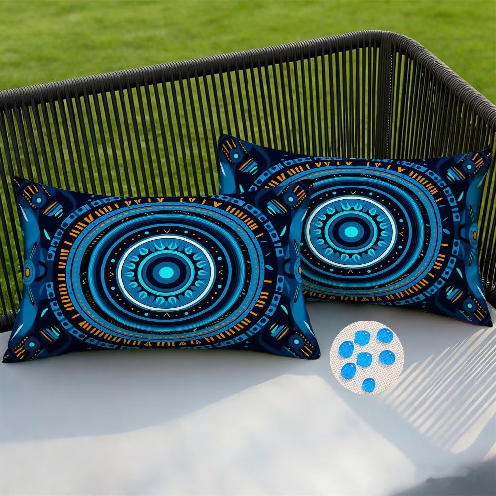 Housse coussin exterieur impermeable 40x70 bleu anti-pluie pour canape