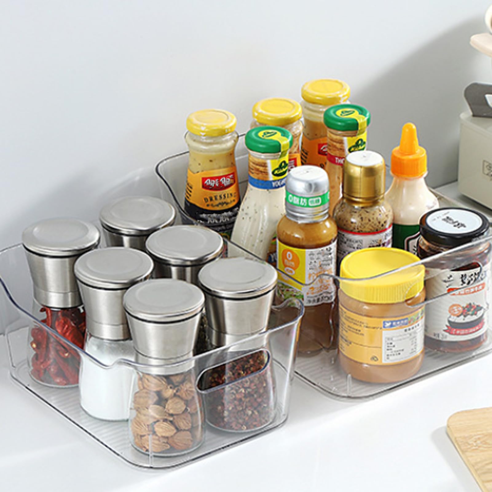 12 Stück KüHlschrank Organizer, Fridge Organizer, Stapelbare Organizer KüHlschrank Mit Griff für Speisekammer, Gefrierschrank, Schrank, Schublade, Büro