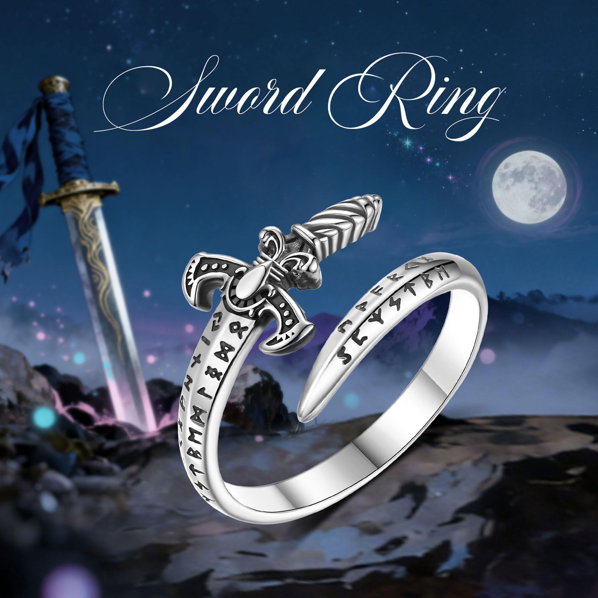 AEONSLOVE Anello Drago/Teschio Gotico Argento 925 per Uomo Donna, Anelli Regolabile Rune Vichinghe/Lupo Vintage, Anello Aperto Serpente con Ossidiana/Tetragrammaton Pentacolo