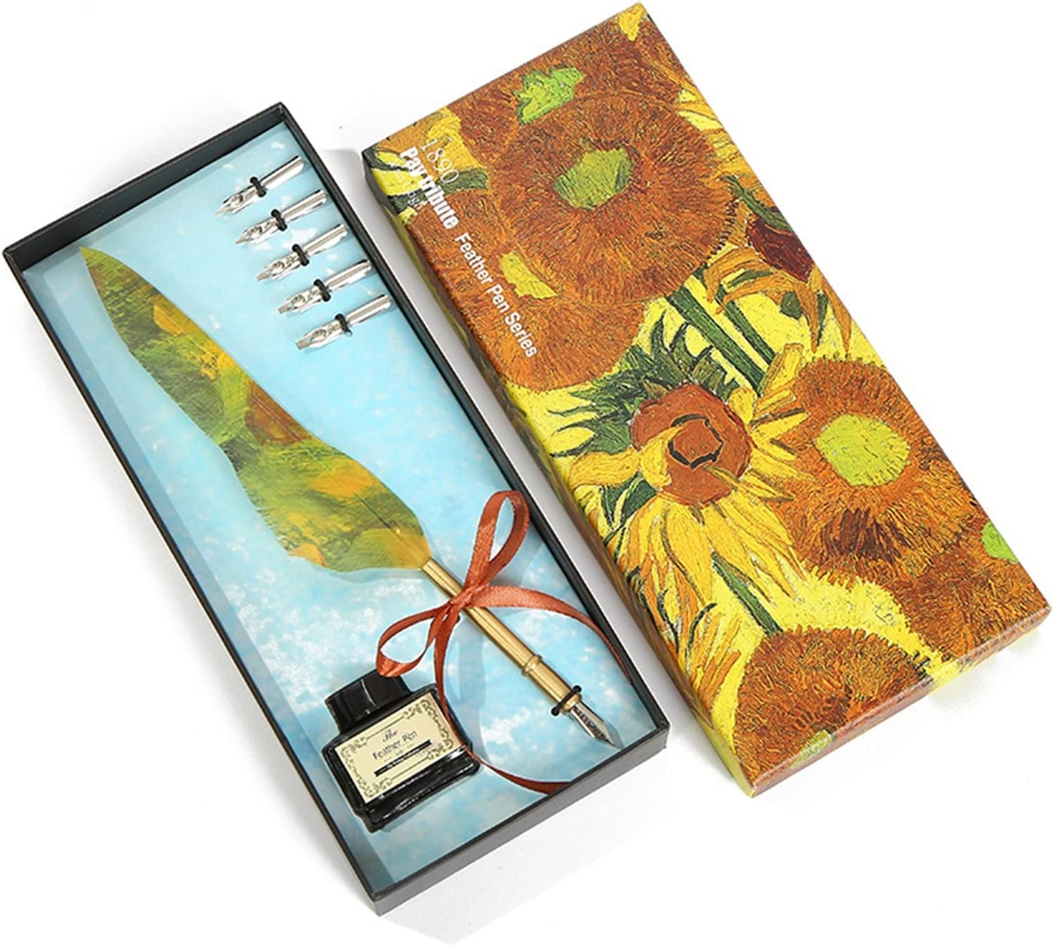 Tintenfeder Feder Kalligraphie Stift Set, Federstift Füllfederhalter Antiker Federstift Kit Schreibfeder(Sunflower)