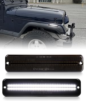 White Side Marker Lights 56001424 for 1987-1995 Jeep Wrangler YJ, Front Fender Turn Signal Indicator LED Lamp, Dual Rows Smoked Lens 2PCS