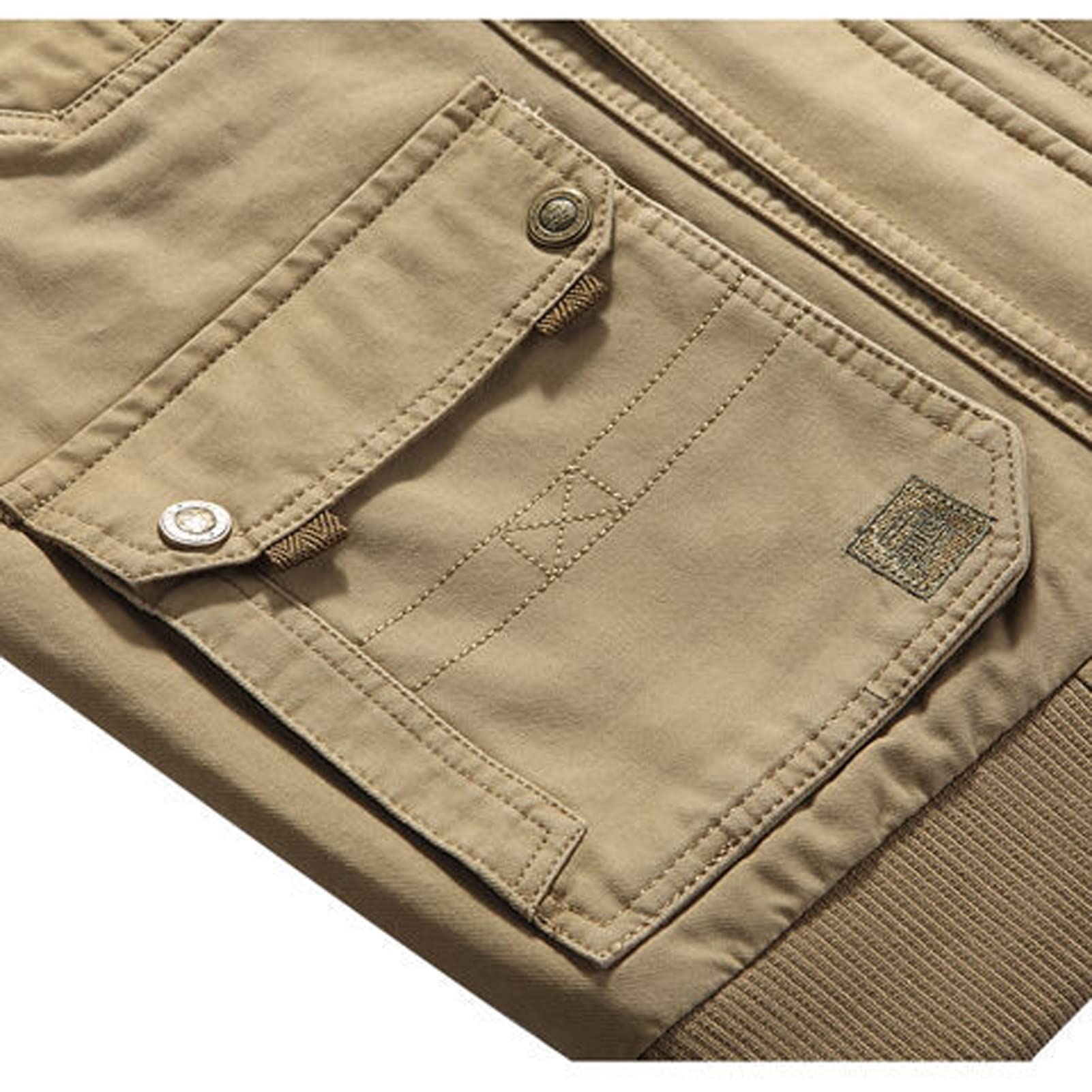 Múltiples Bolsillos Cotton para Hombres Gilet Chaleco Al Aire Libre Casual Zip Up Chaqueta Sin Mangas Cálido Pesca Chaleco De Viaje Trabajo Outerwear khaki-4XL