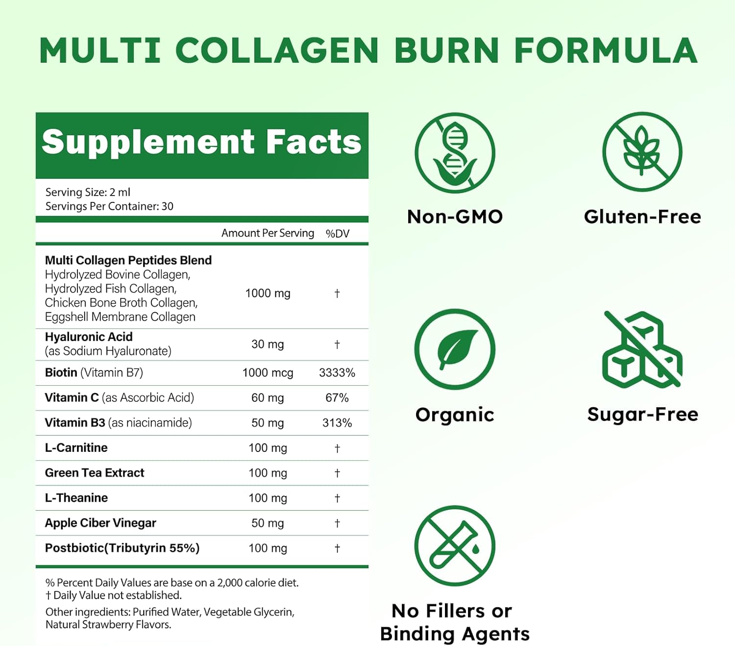 Liquid Collagen for Women, GLP Friendly 10-in-1 Multi Collagen Trim & Glow with Hyaluronic Acid Biotin Green Tea & ACV, Hydrolyzed Collagen Burn Drops for Digestive Gut Skin Health & Hair Growth