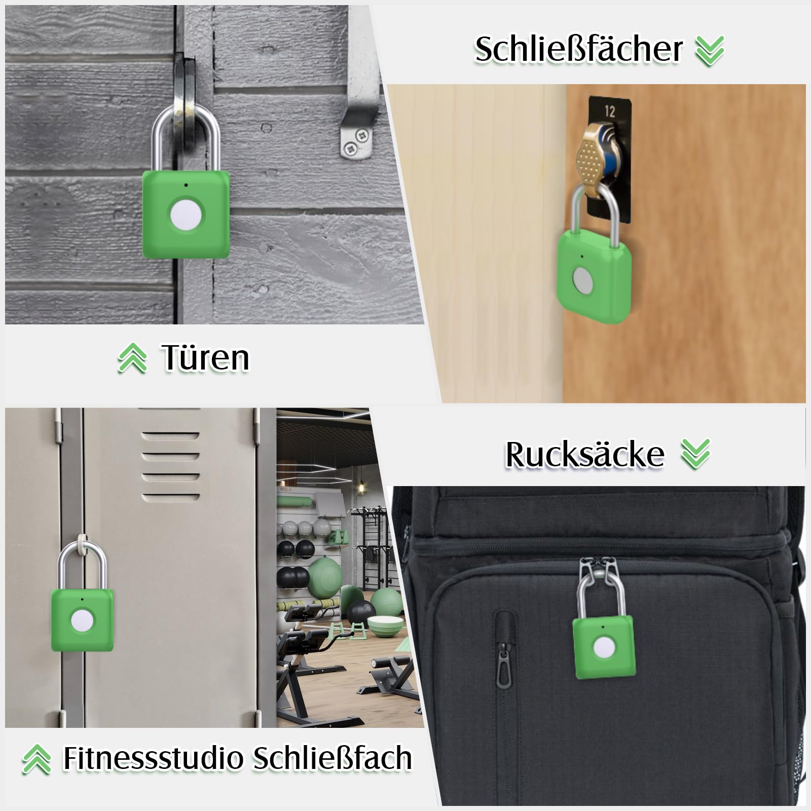 Anweller Cerradura inteligente con Bluetooth, candado de huellas dactilares, candado con huella dactilar, pequeño para gimnasio, oficina, casa, jardín (verde aguacate)