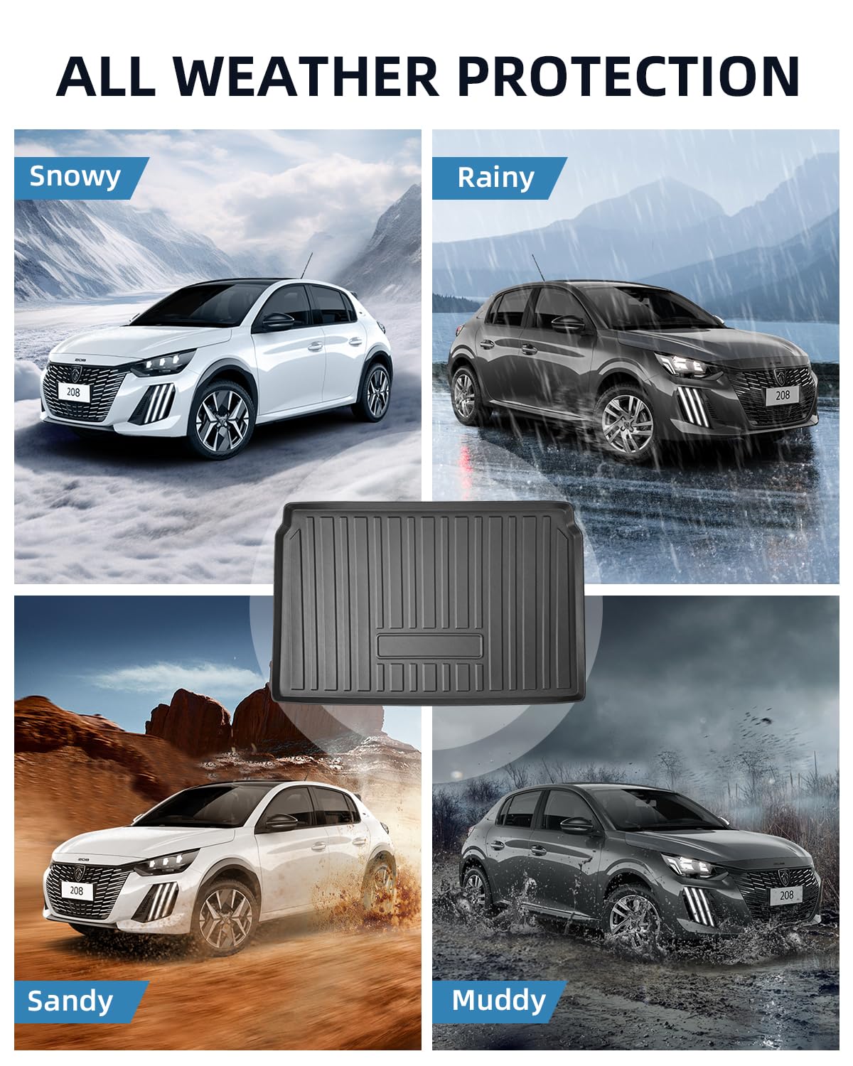 TPE Mata do Bagażnika do Peugeot 208 E-208 2020-2025 | Dywanik do bagażnika Oryginalna, Maty do Bagażnik z Wysokimi Krawędziami, Akcesoria Antypoślizgowymi i Wodoodpornymi
