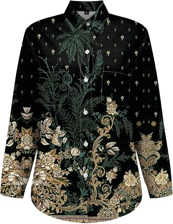Womens Fall Boho Tops 2025 Retro Print Shirts Long Sleeve Casual Vacation Outfits Button Down Dressy Blouse Plus Size