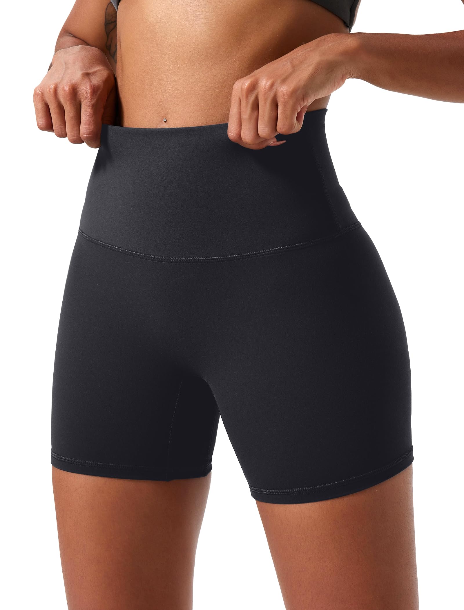 VOENXE Vita Alta Yoga Pantaloncini Donna,Sportivi Boxer Pantaloni, Controllo della Pancia Antisfregamento Elastici Morbido Shorts,Palestra Ciclismo Jogging Push Up Corti Pacco da 2