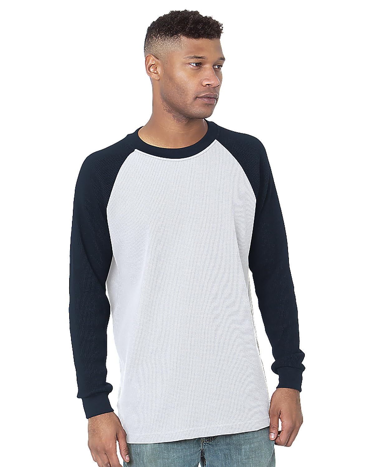 Heavyweight Waffle Knit Thermal Raglan White/Navy