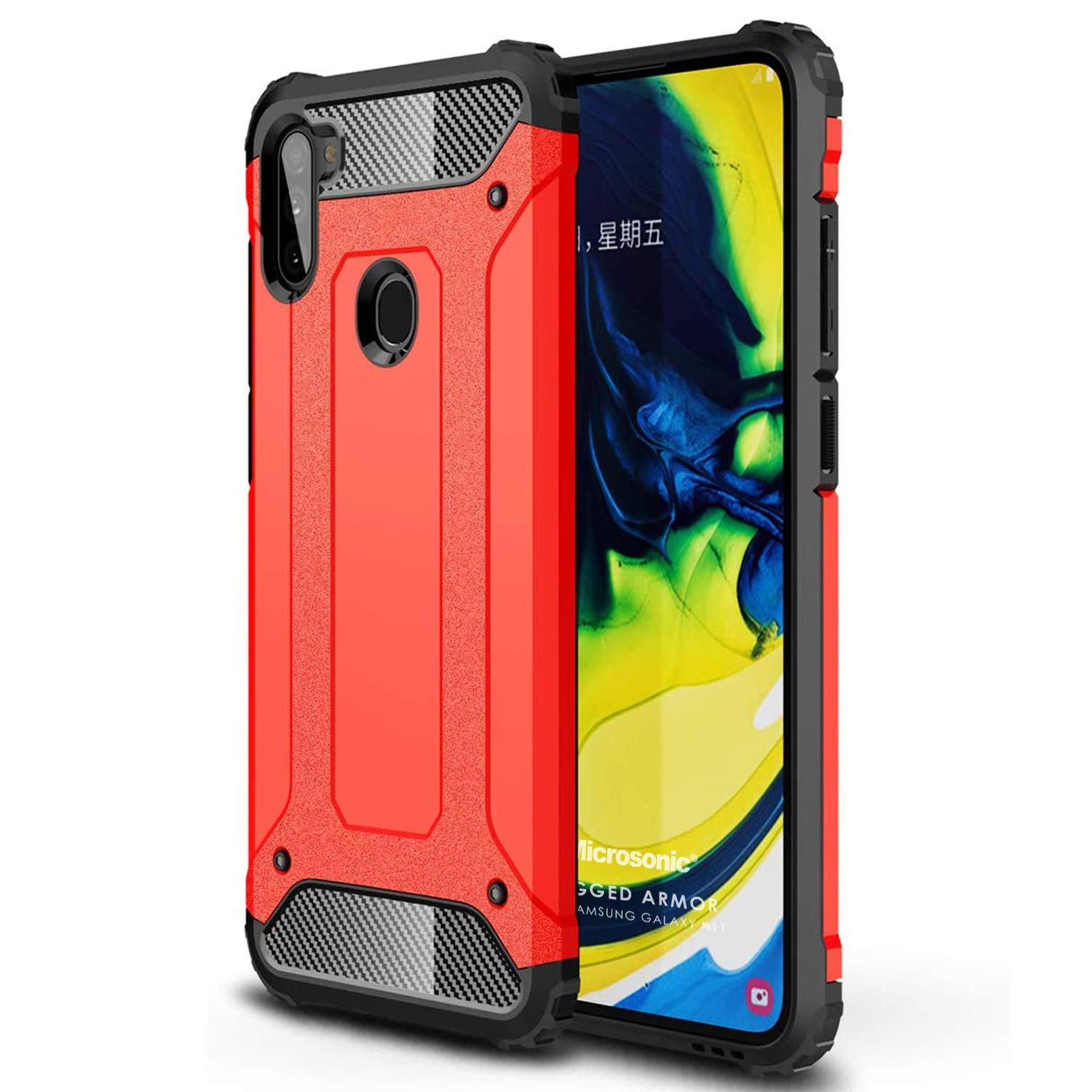 Microsonic 25598 Samsung Galaxy M11 Kılıf Rugged Armor Kırmızı