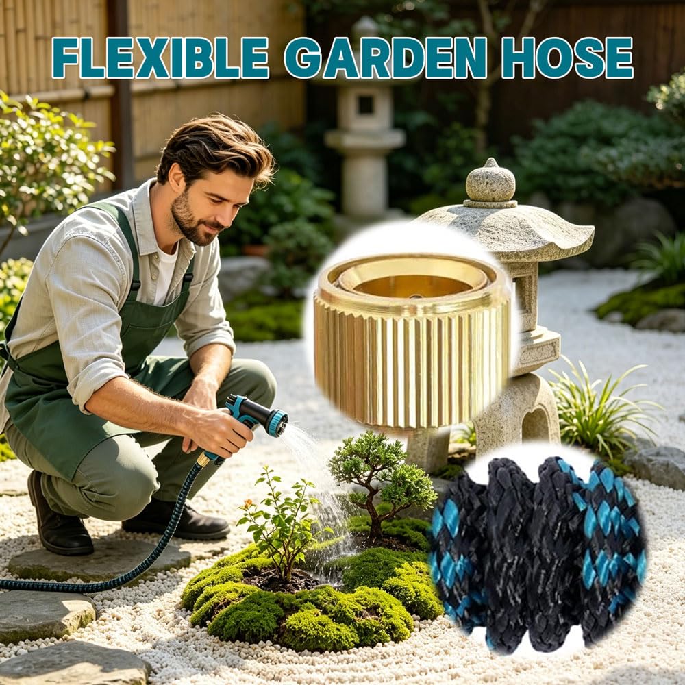 Tuyau Arrosage Extensible 30M, Tuyaux D'arrosage Embout 10 Modes Pistolet, 3/4" 1/2" Raccord Adaptateur Robinet Cuisine, Latex Triple Épaisseur Durable avec Raccords en Métal et Sac (100TF)