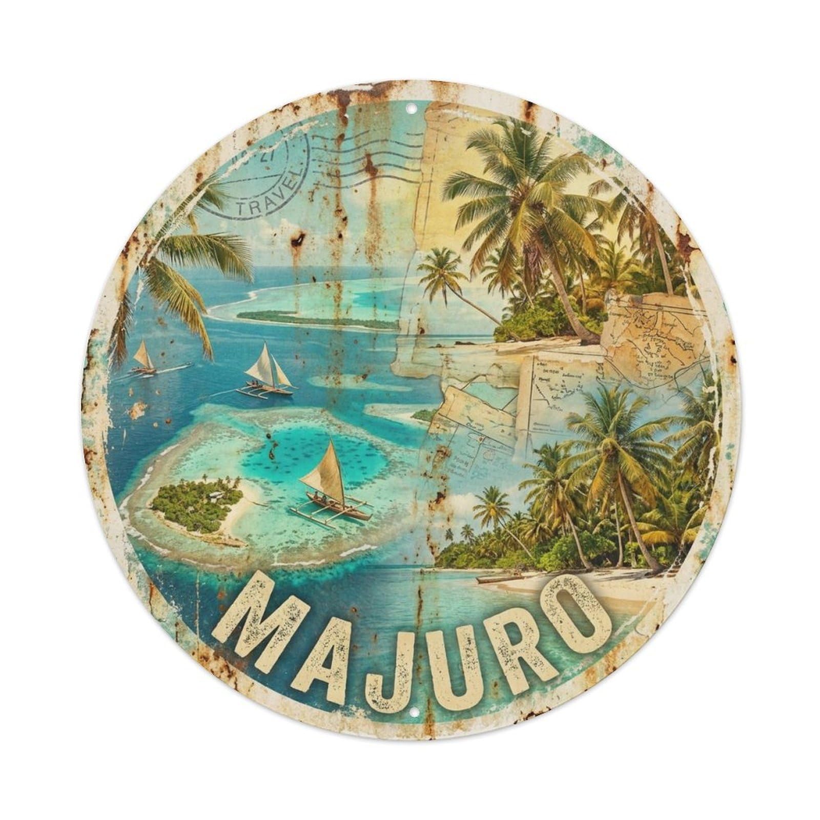 Olyhtr 8X8inch Classic Style Travel Marshall Islands Majuro Pacific Island Coastal Metal Tin Sign