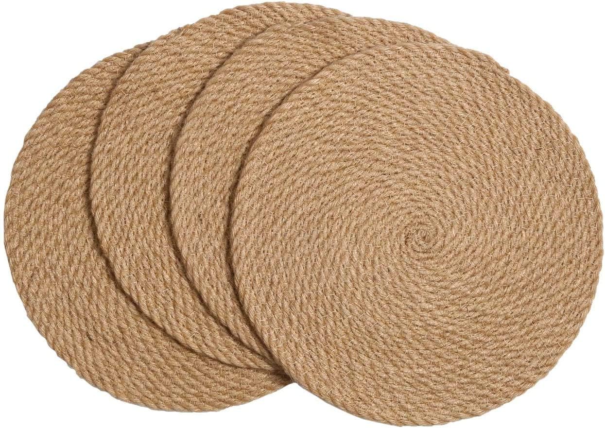 Round Woven Placemats Set of 4 Braided Placemats Washable Natural Jute Round Table Mats 14 inches Brown