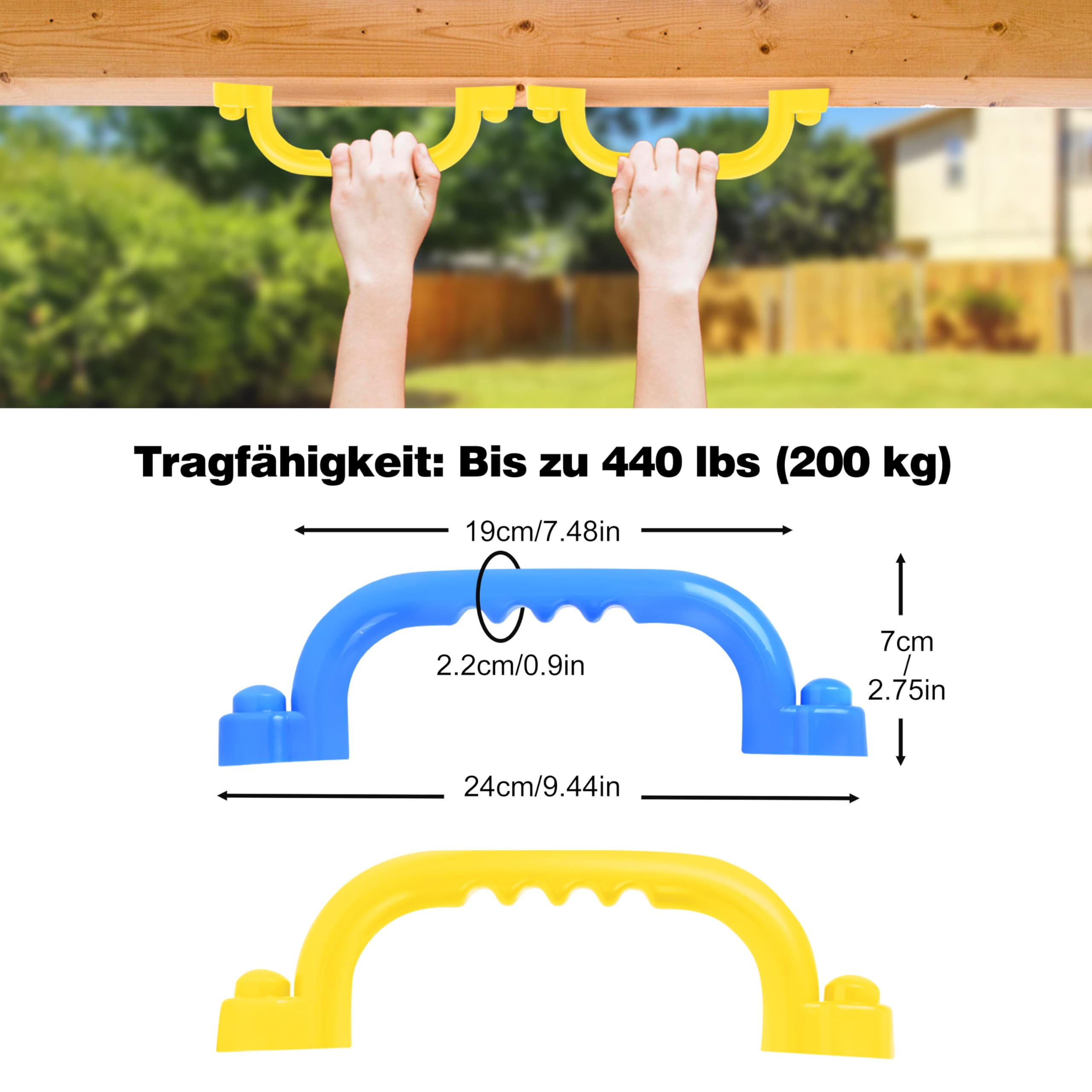 JONRRYIN 4PCS Handgriffe Spielturm, Sicherheitsgriff für Kinder Senioren, Klettergerüst Haltegriffe Outdoor Indoor, Rutschfeste Sicherheitsgriffe für Spielplatz Spielhaus Baumhaus (4pcs-gelb und blau)