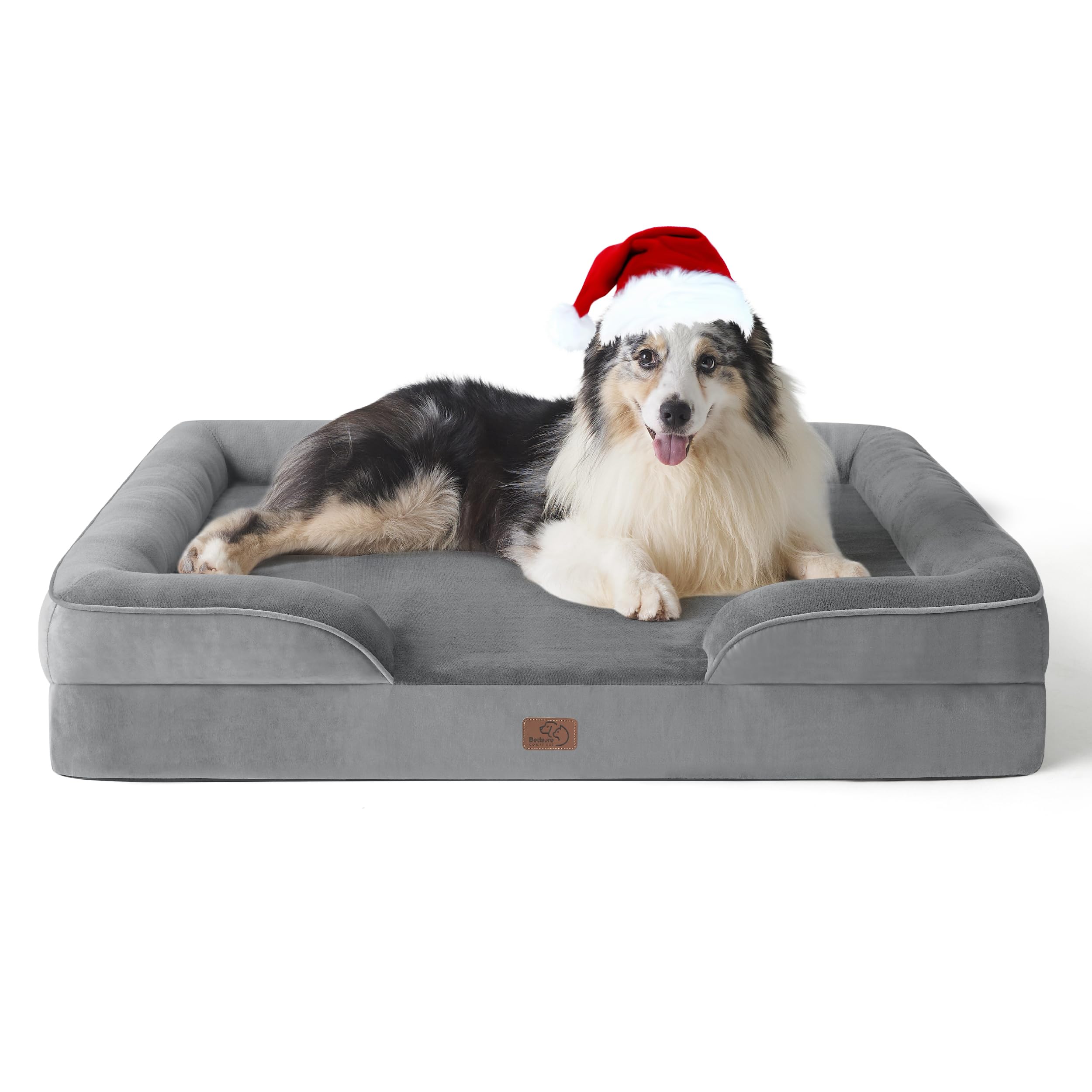 Bedsure Letto per Cani Grande 106x80x16.5 cm - Divano Taglia Grande in Uovo Foam, Colore Grigio, Cuscino Sfoderabile e Lavabile