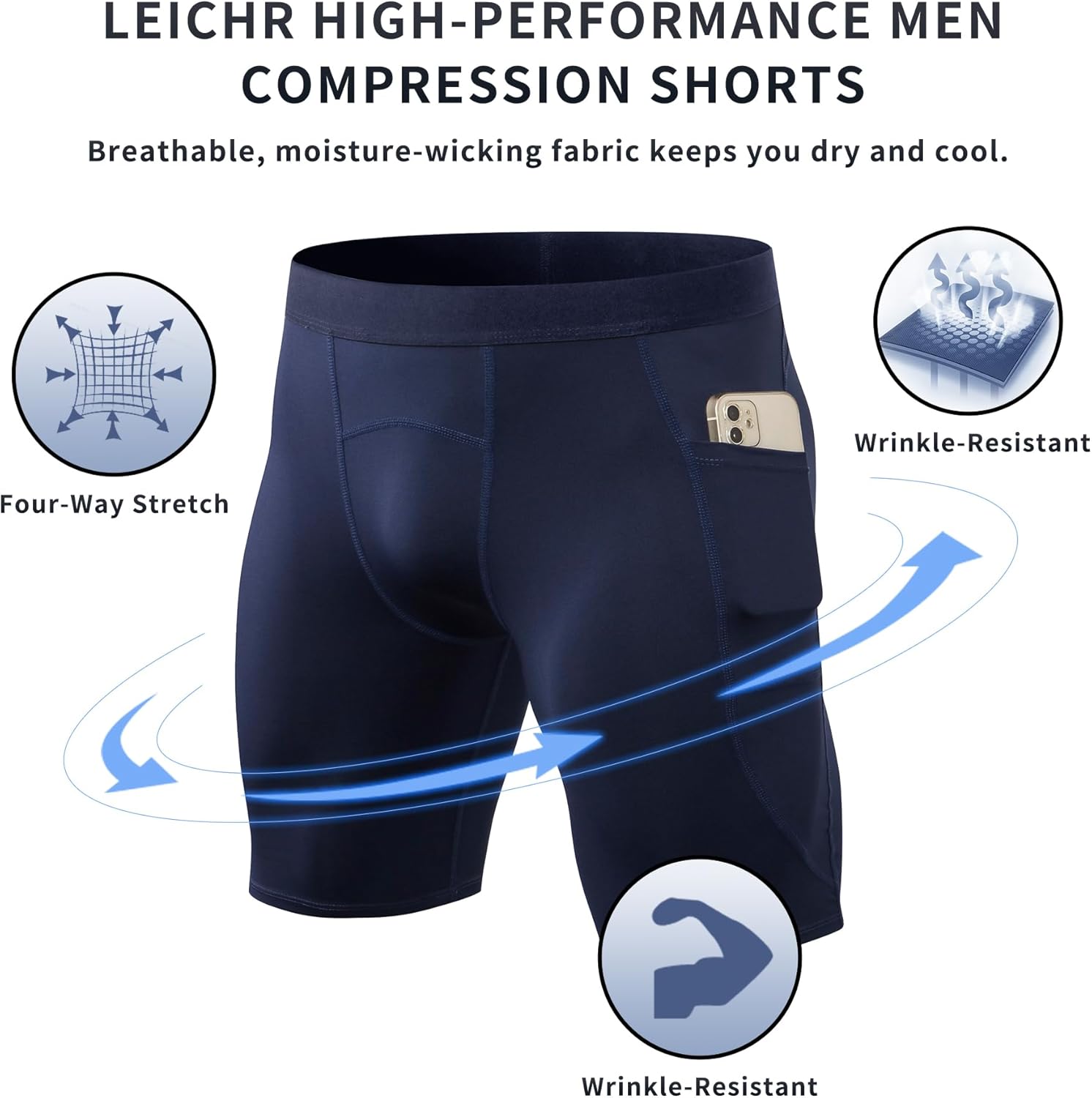 Athletic Compression Shorts Men Running Shorts Spandex Underwear Tights Workout with Pocket - Image 4
