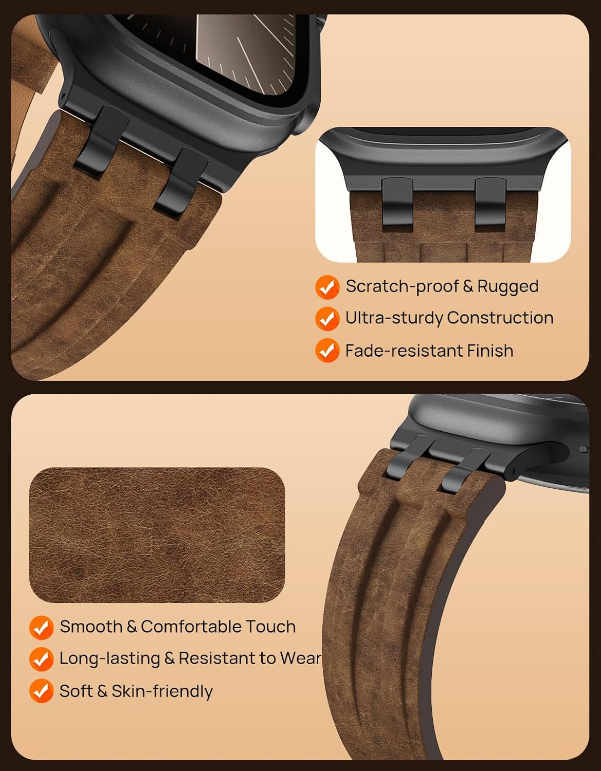 Leather Watch Band Compatible with Apple Watch 42/44/45/46/49mm