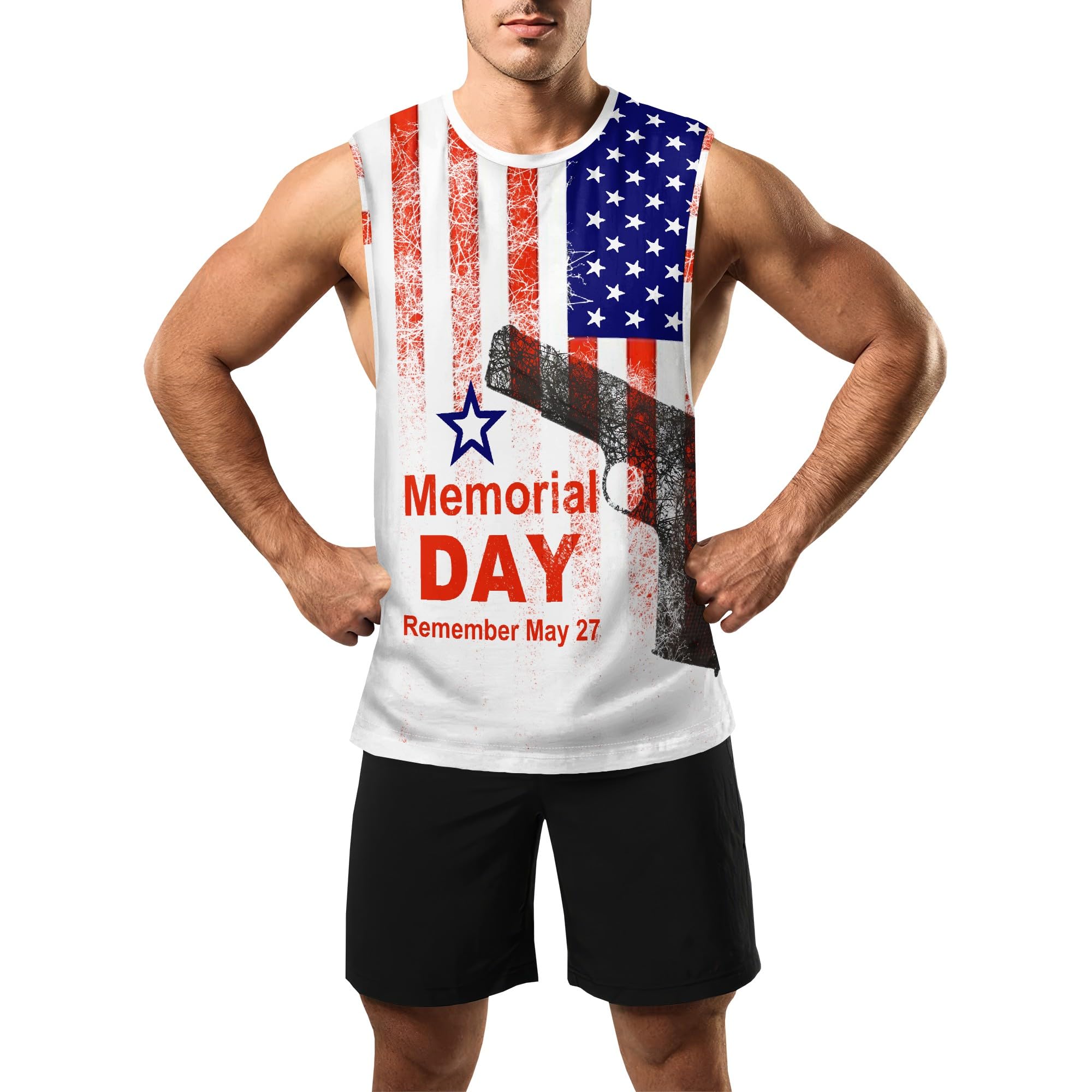 Zhyaj Summer Tanks Top for Men Flag Graphic Print Sleeveless Shirts Casual Working Out Vest T-Shirts Loose-Fit Men's Tank