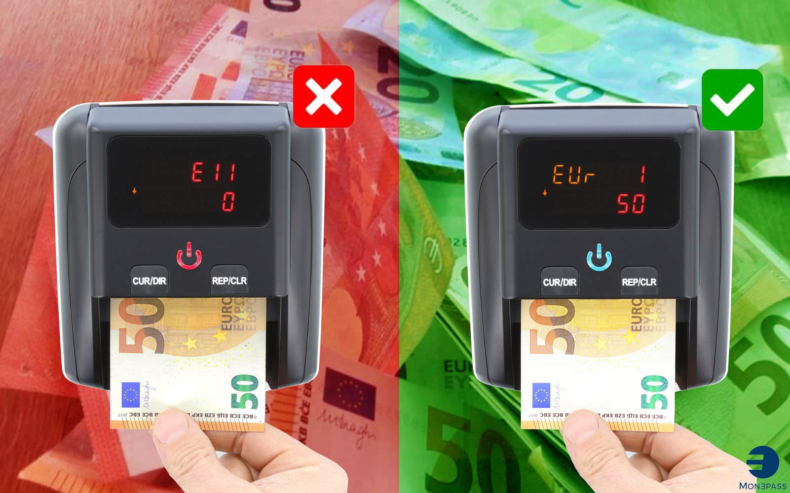 Monepass D5X - Rivelatore automatico di banconote false Euro con 5 sistemi di rilevamento e affidabilità del 100% (test ufficiale BCE) - Introduzione biglietti multi-senso (4)