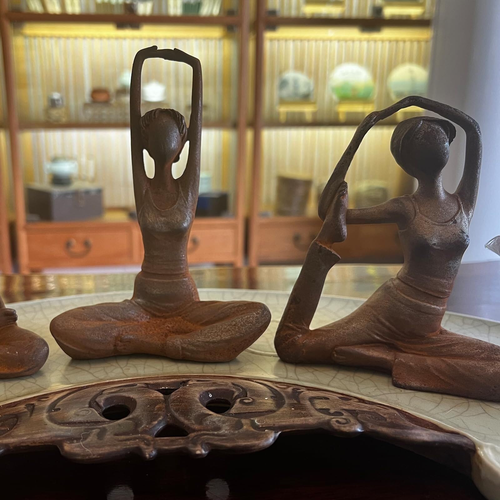 Dekoracja wnętrz Żeliwne posągi jogi, figurki, rzeźby w stylu vintage pozowanie do dekoracji domu centrum stołu (opakowanie 3 szt.)