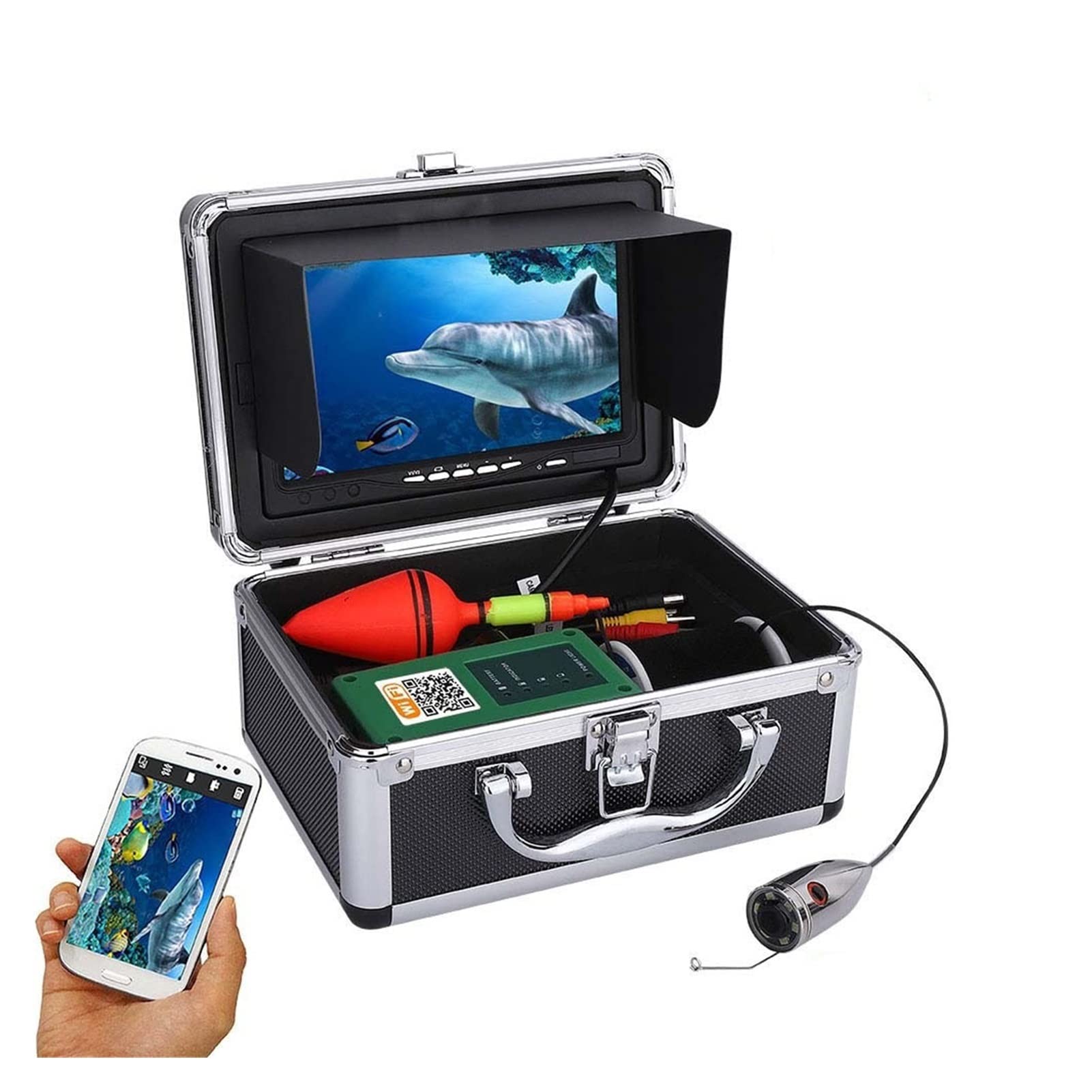 Buscador de Peces, 7" HD Cámara de Pesca con WiFi inalámbrica 15m bajo el Agua for iOS Androide App Soporta grabación Video y Toma Foto, 100. 0tvl
