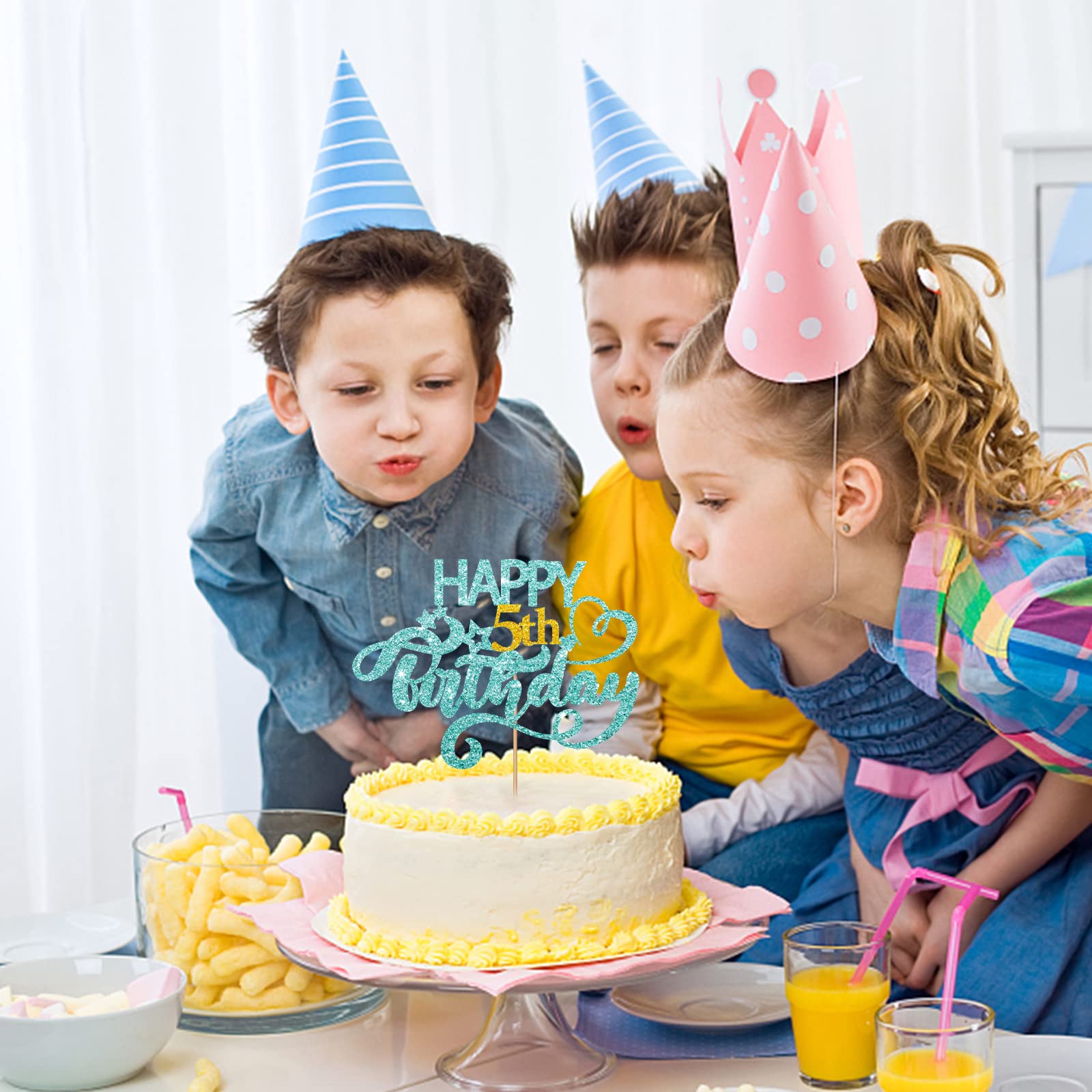 Happy 5th Birthday Cake Topper – Blue Glitter Decoration For Boy Or Girl’s 5-Year-Old Party - View #8