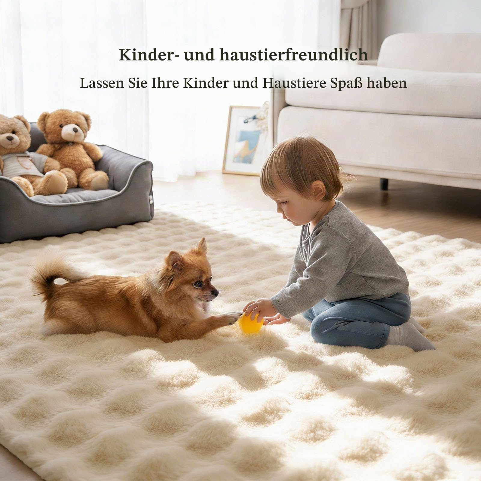 Homaxy 3D Bubble Waschbar Groß Teppich Wohnzimmer 160x220 cm, Beige | Antirutsch Waschbar Teppich, Weich Flauschig Teppiche fürs Kinderzimmer, Schlafzimmer