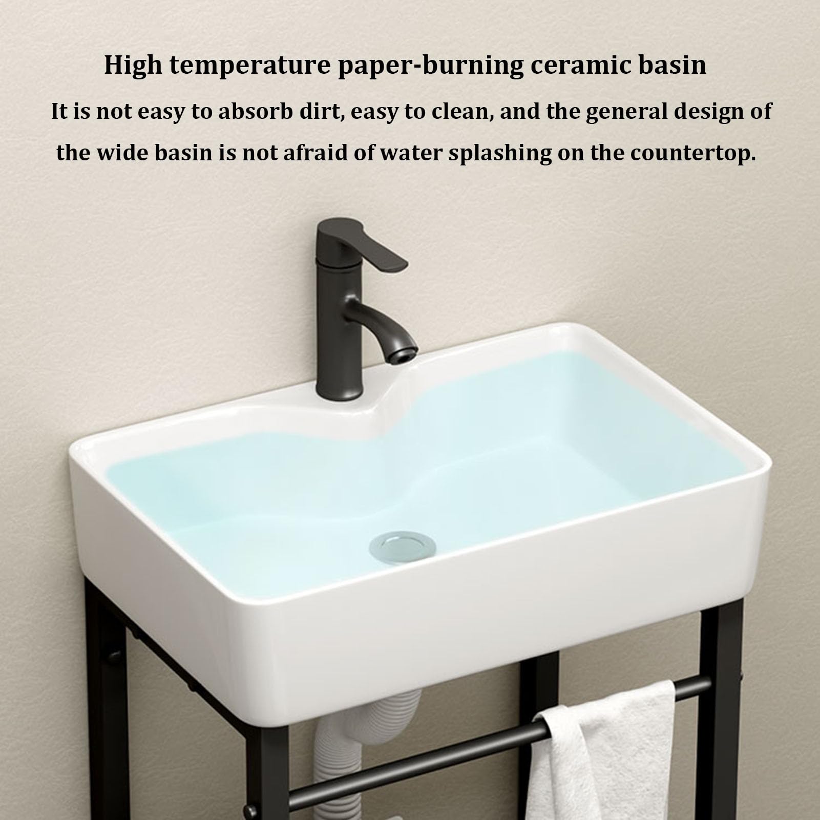 Lavabo Pequeño de Cerámica Rectangular de Pie para Baño，Lavabo para Uso En Interiores Y Exteriores con Grifo Y Desagüe，Lavabo Moderno Art con Rebosadero，para Comedor