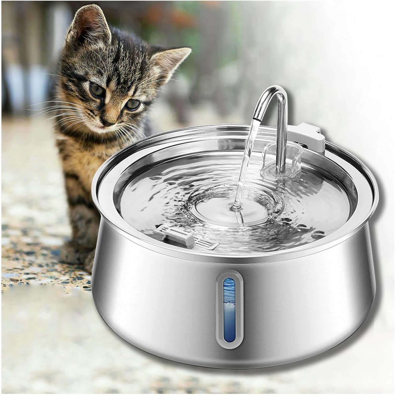 Cat Water Fountain Stainless Steel, 134oz/4L with Water Level Window ...