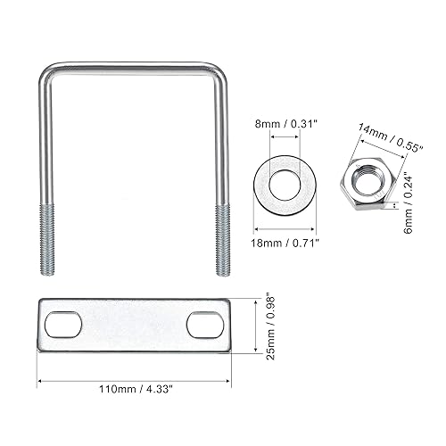 Miniatura 47 de uxcell Pernos cuadrados en U de 1-3/8 "(35 mm) de ancho interior de acero al carbono M8 con tuercas, placa, arandelas