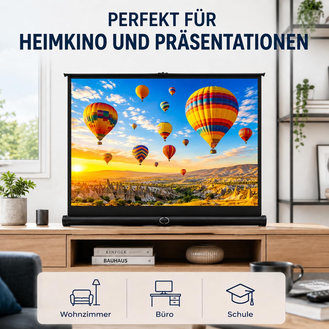 Leinwand Beamer 50 Zoll,Tragbare Pull-Up Beamer Leinwand mit Ständer für Camping,Heimkino,Schule,Treffen