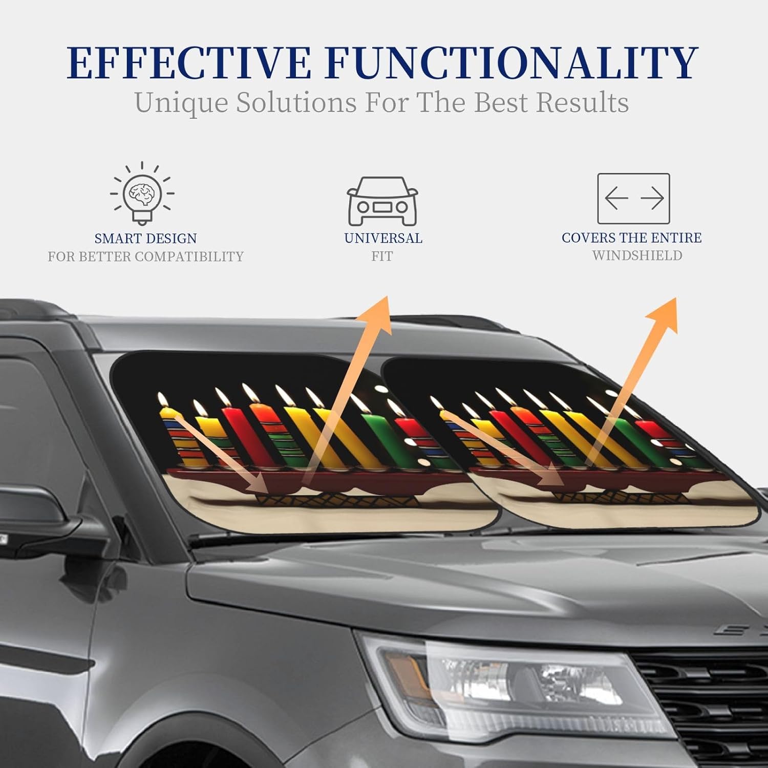Kwanzaa Candles Car Windshield Sun Shade 2pcs Foldable Windshield Sunshades Car Front Window Sun Shades Universal Fit Most Auto Sedan Truck SUV Sun Visor Small image 4