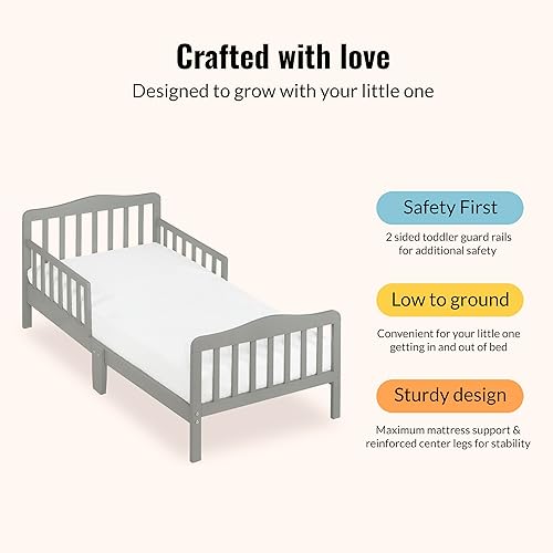 Miniatura 11 de Dream On Me Cama infantil de diseño clásico en mantequilla de almendra, cama de madera baja al suelo con rieles de seguridad, certificado GREENGUARD