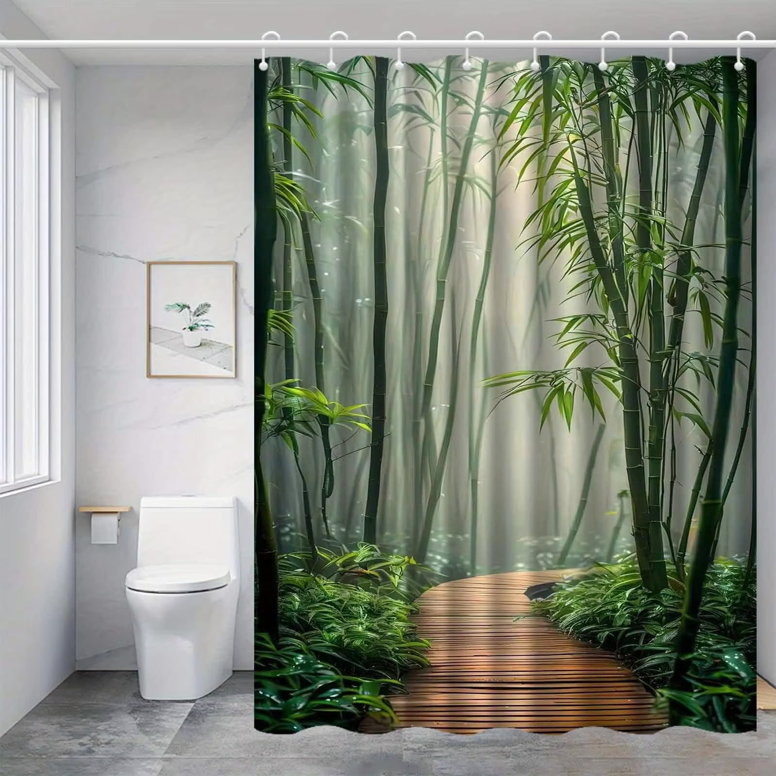 Zasłona prysznicowa "las bambusowy" | wodoszczelna, nadaje się do prania w pralce, z poliestru, do zawieszenia w łazience, z haczykami, 260 x 200 cm (szer. x wys.)