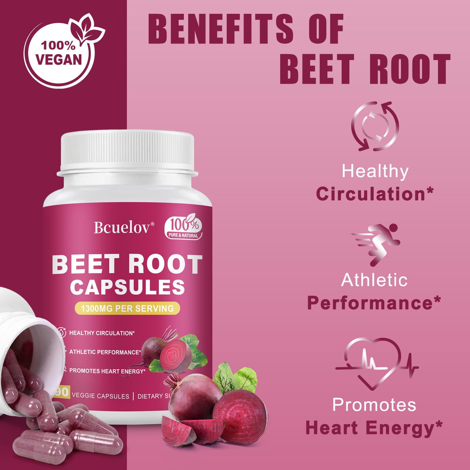 Beet Root Capsules | 1300mg Pure Beetroot Powder Capsules – Supports Blood Pressure, Natural Energy & Endurance - 90 Capsules, 45 Days Supply — Amazon image 8