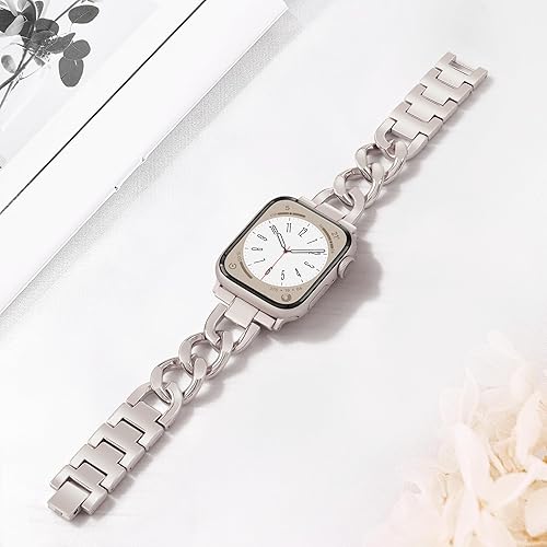 Miniatura 3 de Pulsera de metal compatible con Apple Watch Series 9, 8, SE, 7, 6, 5, 4, 3, 2, 1, Ultra 2, correas ajustables de cadena única para Apple Watch de