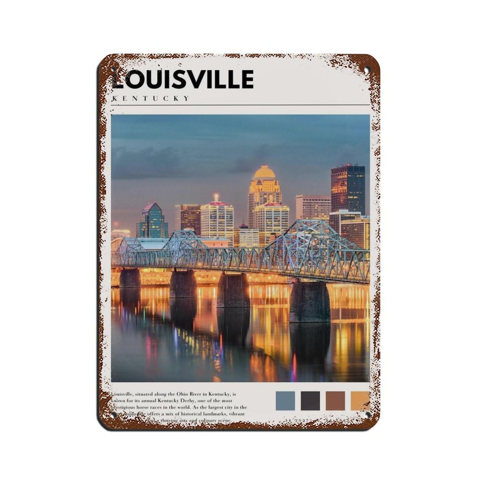 Louisville Kentucky Poster Louisville Art Retro Poster Metal Tin Sign Chic Art Retro Iron Painting Bar People Cave Cafe Family Garage Poster Wall Decoration 12x16inch(30x40cm)