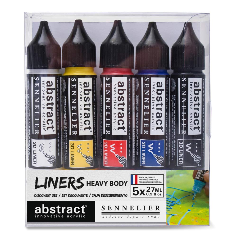 Sennelier Abstract Acrylic Discovery Liner Set, Includes 5-27ml 3D Liners, Primary Colors (10-121350-00)