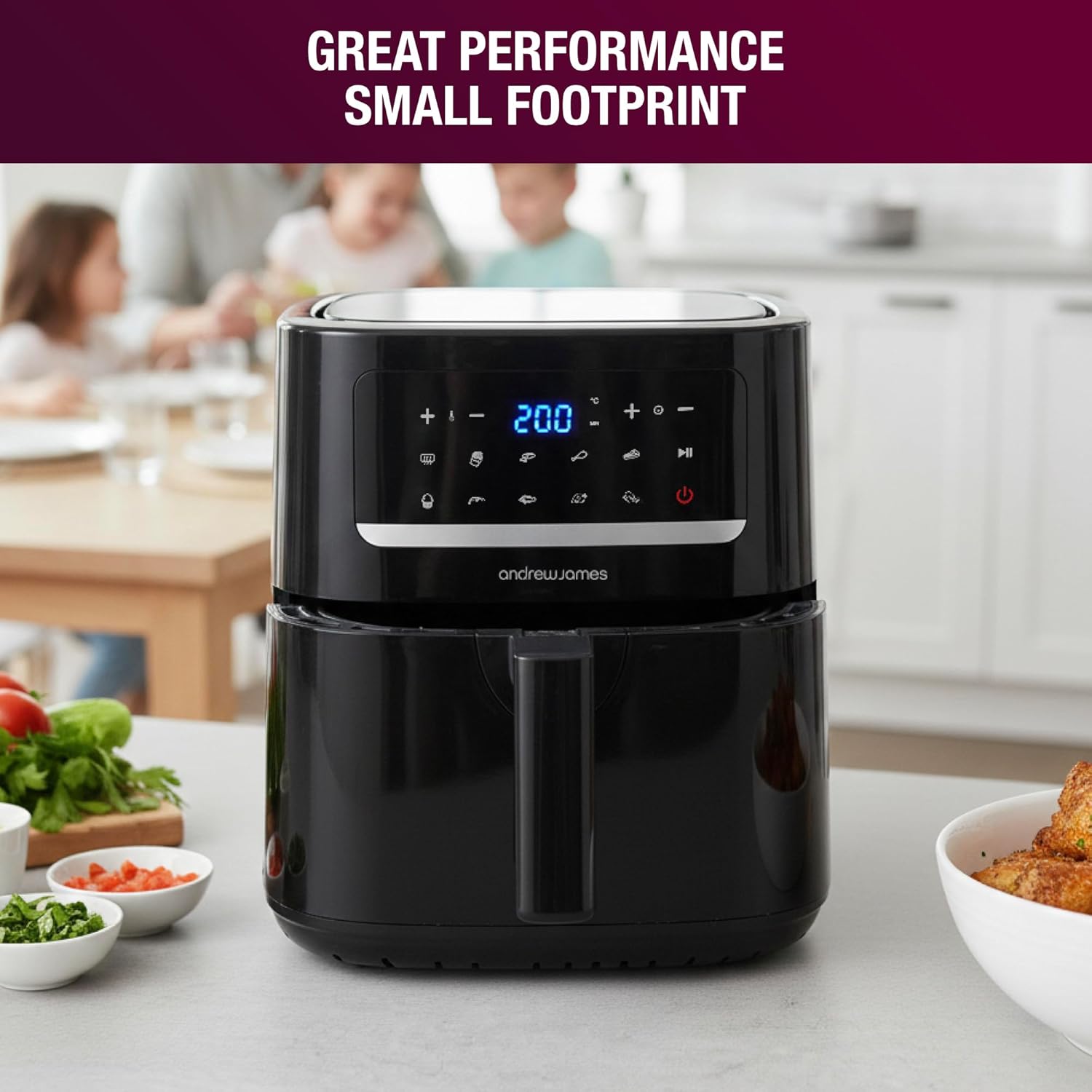 Andrew James 6L Digital Air Fryer, 1600W 10-in-1 Airfryer, Small Air Fryer for Home, Air Fry, Bake, Roast & Grill, LED Touch Display, Rapid Airflow, Non-Stick, Dishwasher Safe