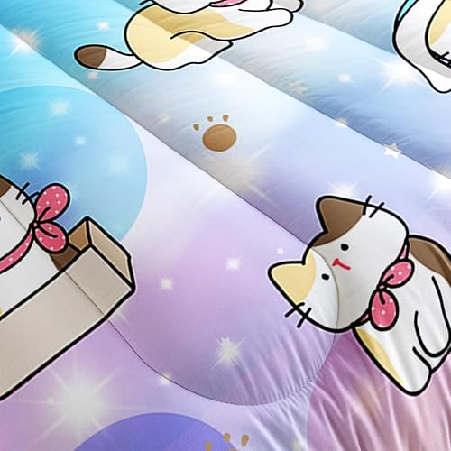 Miniatura 5 de Juego de edredón para niños, tamaño matrimonial, 3 piezas, colorido arco iris con purpurina y estrellas, juego de ropa de cama con diseño de pata de