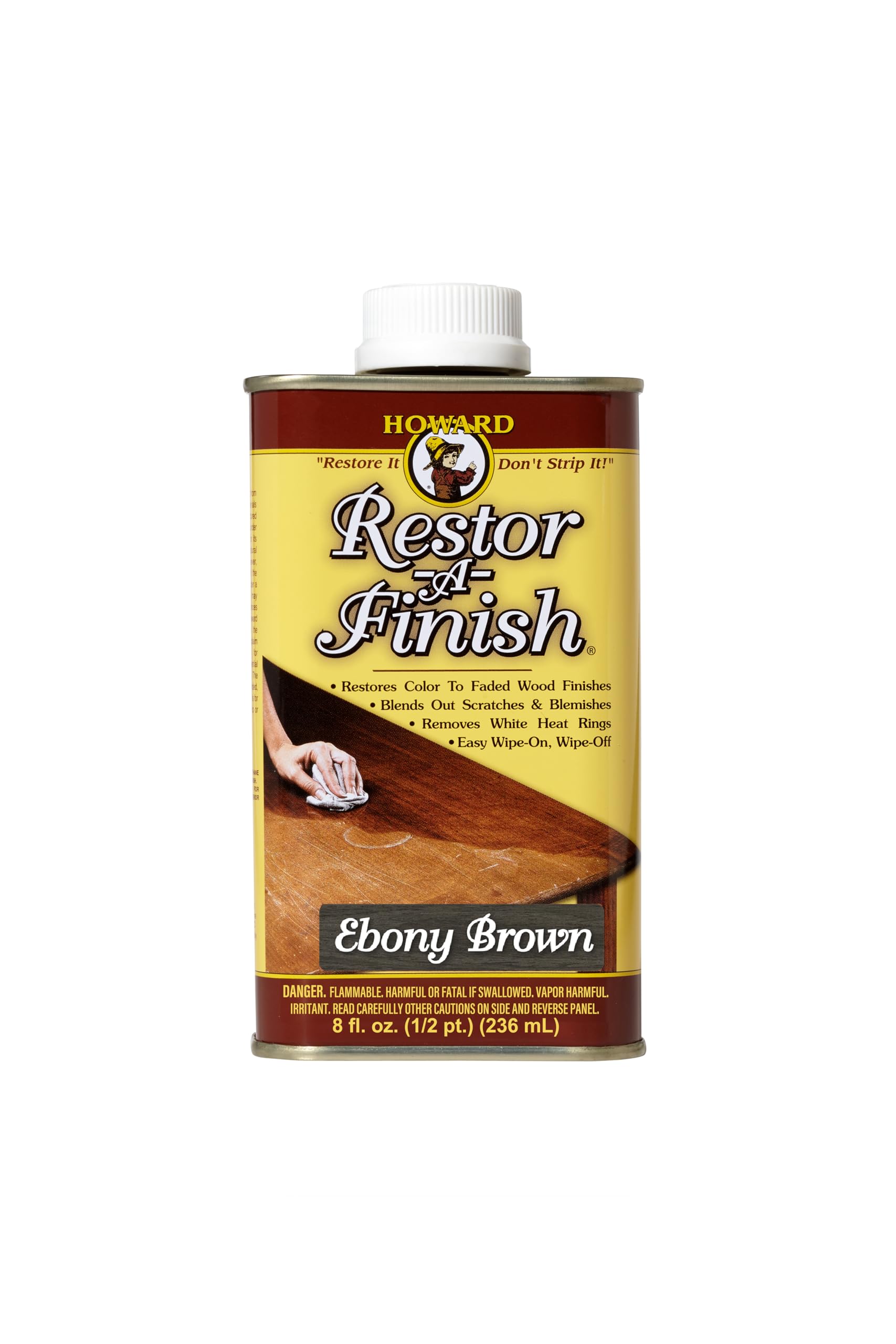 HOWARD - Restor-A-Finish: Restore Your Ebony Wood Finishes Repair Scratches, Eliminate Stains, White Heat or Water Rings and More. Safe on Furniture, Trim, and All Finished Wood. Size: 8 Fl oz